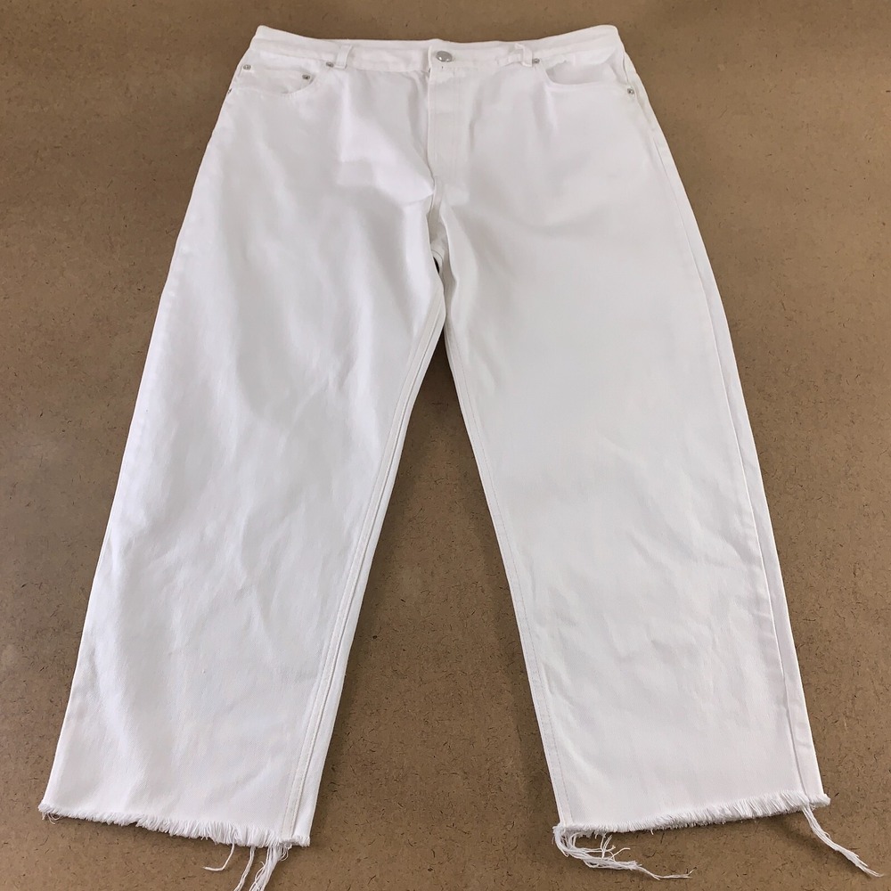 ASOS Men's Size 36 X 30 White Denim Classic Rigid Straight Leg Raw Hem Jeans New